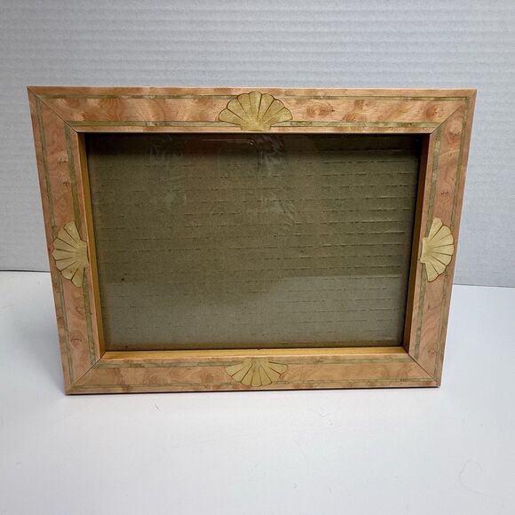 Vintage 80s Terragrafics Wood Inlay Seashell Rectangle Picture Frame 8.5 x 6.5 - Picture 1 of 8